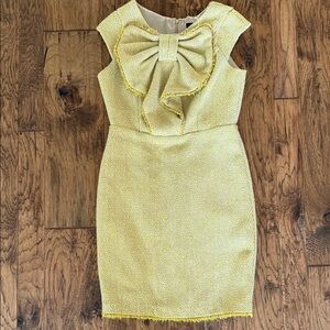 Eva Franco Yellow Tweed Bow Sheath Dress